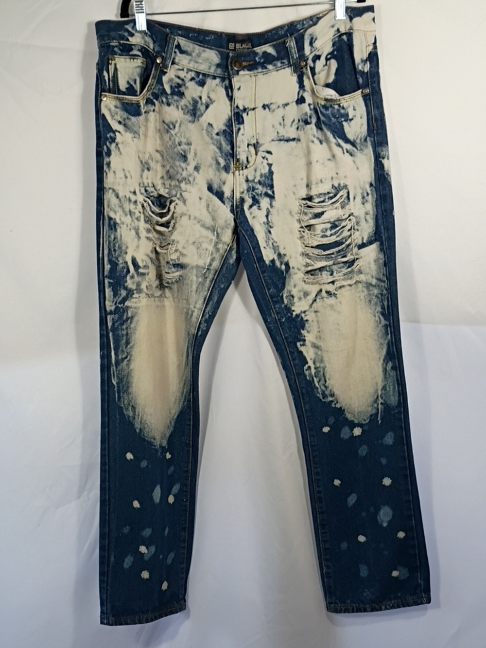 EUC CJ Black Premium Jeans Mens Slim Dirty Distressed Acid Wash Blue Size 38/32
